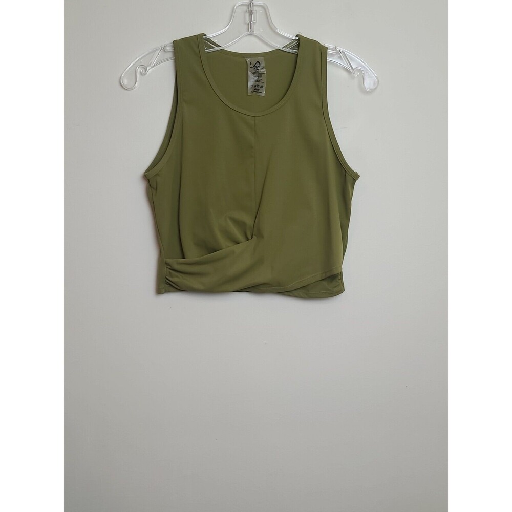 Tlf Womens Gym Crop Tank Top Green Scoop Neck Draped Stretch Medium - Picture 3 of 13